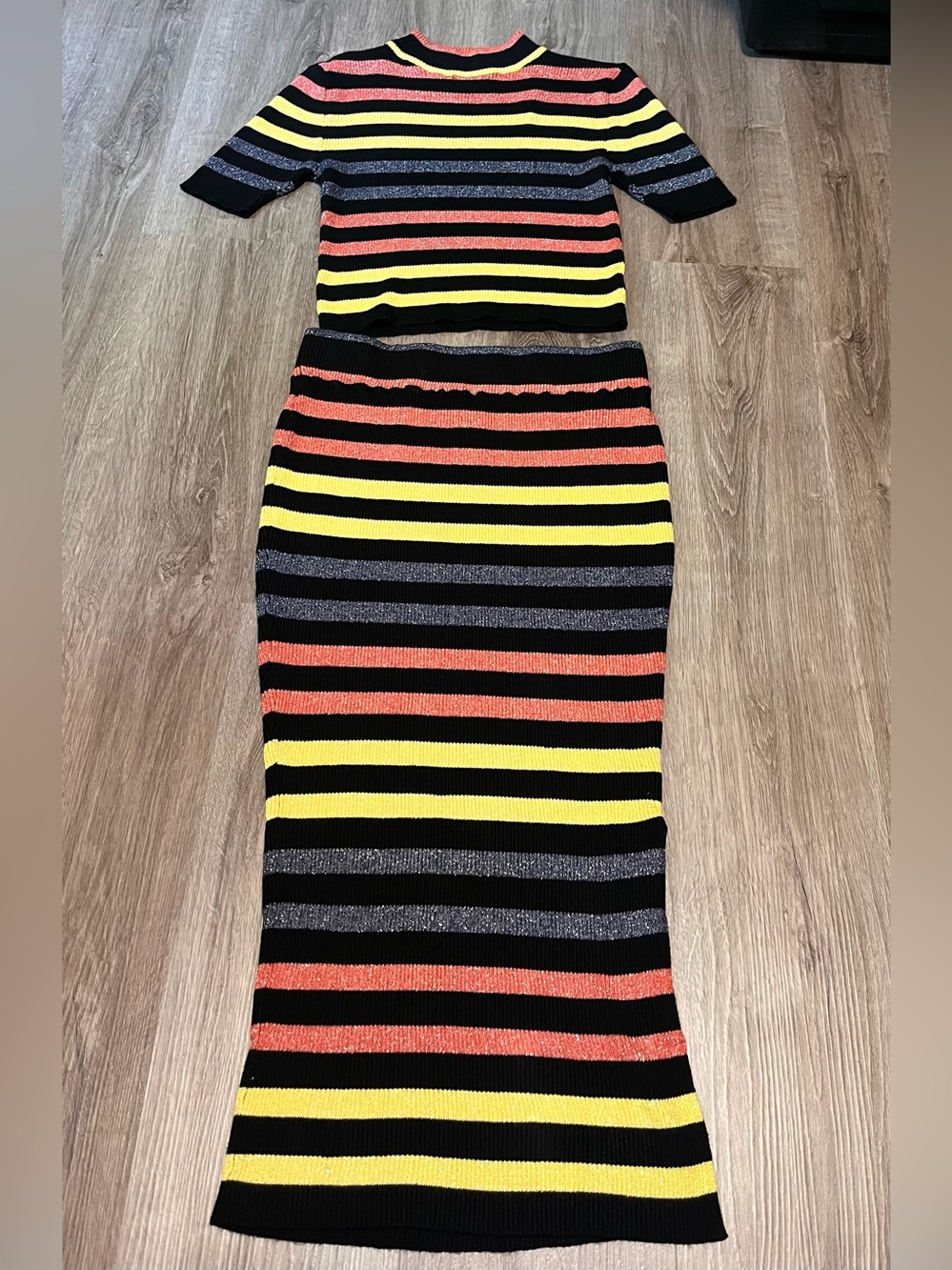 Say What (Brand) 2 piece Striped Ribbed Knit Top and Long Skirt